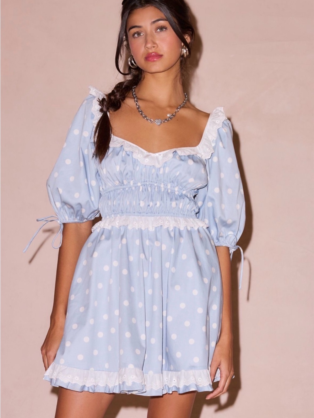 For Love & Lemons Jackson Puff
Sleeve Mini Dress | Blue Polka Dot | S | NWT - Picture 4 of 8